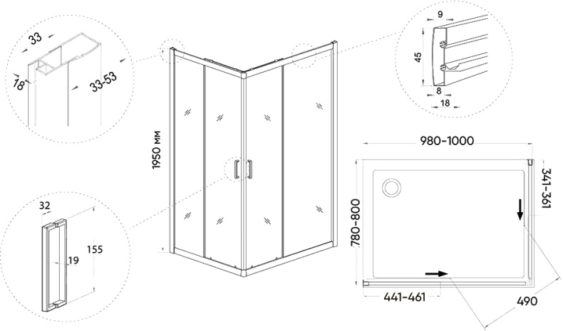 Душевой уголок Veconi Rovigo 100х80, хром  RV10-10080-01-C5 - 2