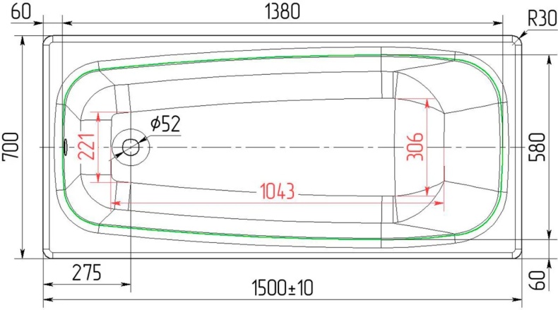 Чугунная ванна Универсал Классик 150x70 см, пристенная, белая 4607152360028  - 2