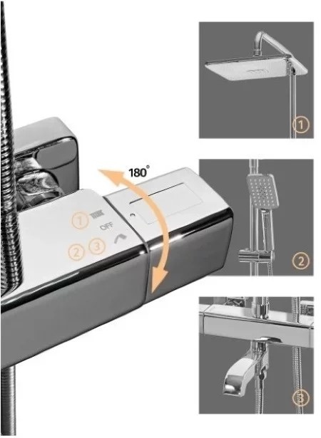 Душевая система с термостатом Grocenberg GB7005 Хром - 11