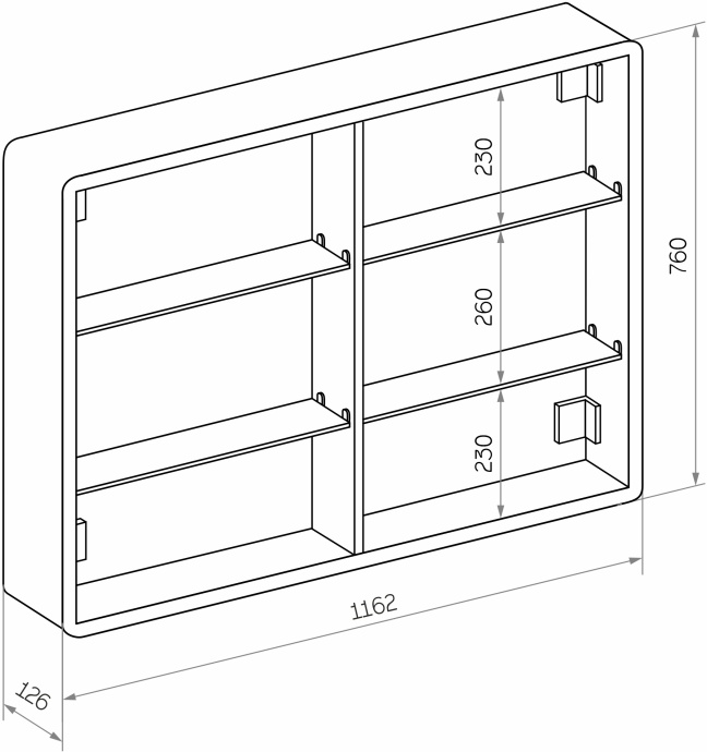 Зеркало-шкаф STWORKI Ольборг МВК078 120, с подсветкой, прямоугольный, большой, навесной, в стиле лофт, с розеткой - 9