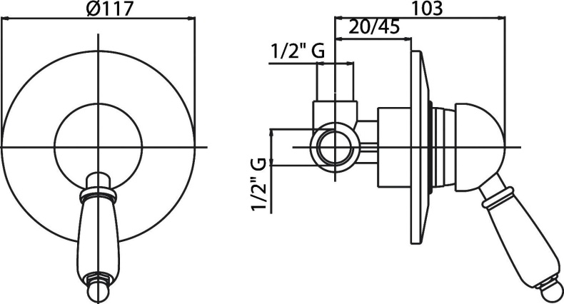 Смеситель Cezares Elite DIM-03/24-Bi С ВНУТРЕННЕЙ ЧАСТЬЮ, для душа ELITE-DIM-03/24-Bi - 1