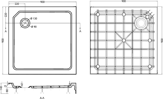 Поддон для душа Cezares Tray SMC A 90x90 см TRAY-SMC-A-90-550-150-W - 4