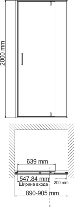 Душевая дверь в нишу Wasserkraft Aisch 90х200 профиль золото стекло прозрачное 55P04 - 2