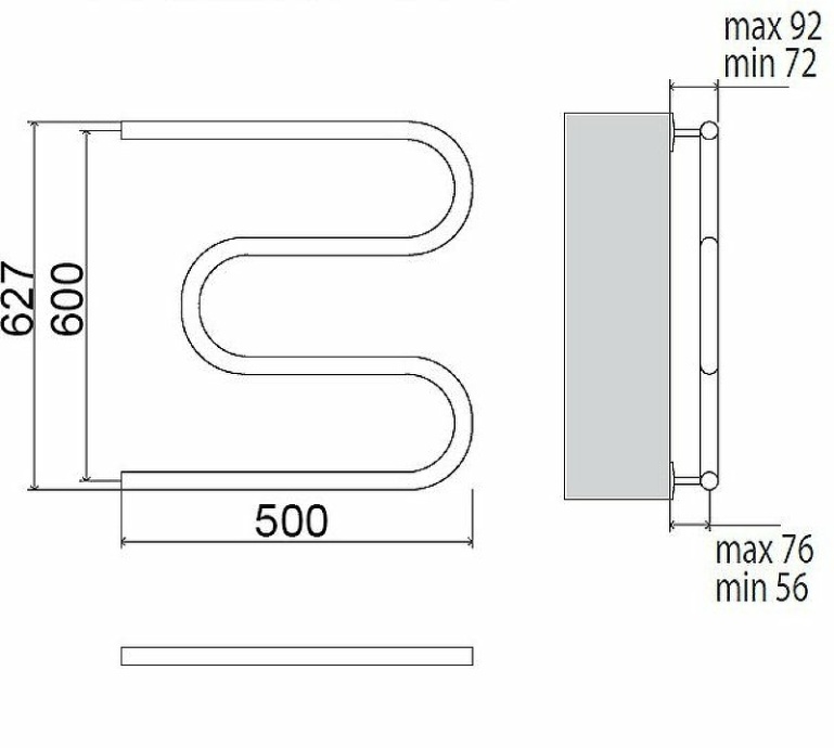 Водяной полотенцесушитель Terminus M-образный 600x500 Хром 4620768880537 - 2