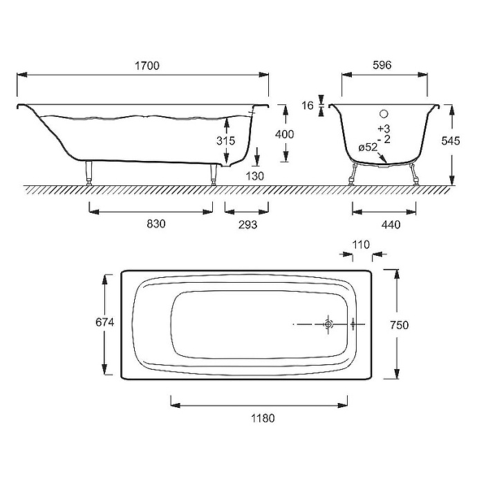 Чугунная ванна Jacob Delafon Diapason E2937-S-00 170x75, без ручек - 2