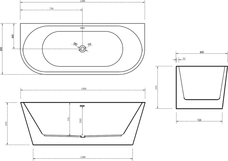 Акриловая ванна Abber AB9216-1.5 - 3