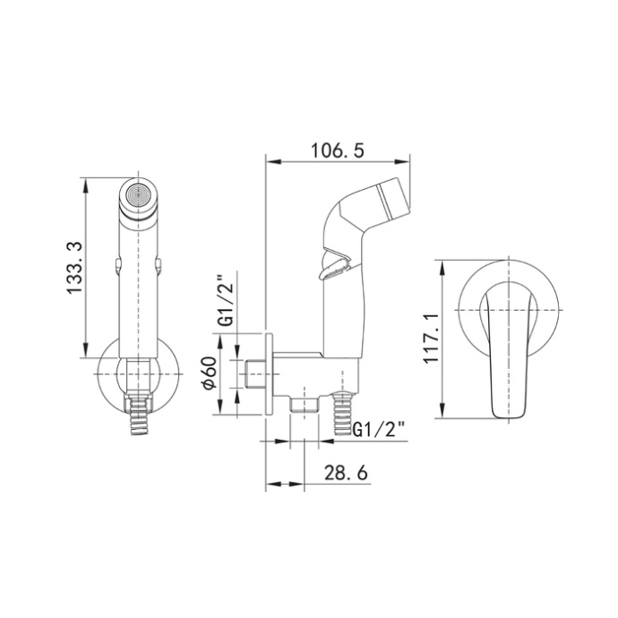 Встраиваемый смеситель с гигиеническим душем RAYBLR2i08 - 3