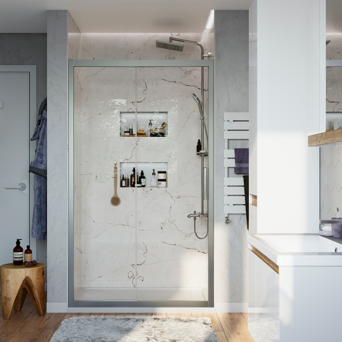 Душевая дверь в нишу STWORKI Стокгольм DE019D2140200 140 см профиль хром матовый, раздвижная, прозрачное стекло 3GW204TTKK000 - 0