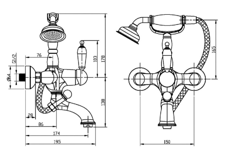 Смеситель для ванны Boheme Tradizionale Nero  243 - 1