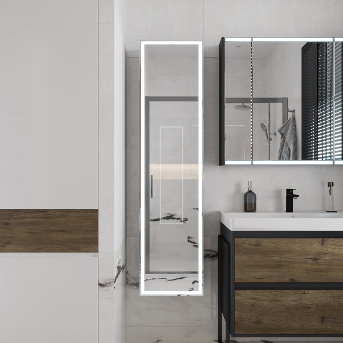 Шкаф-пенал с зеркалом STWORKI Кронборг МВК077 40, с подсветкой, черный - 5