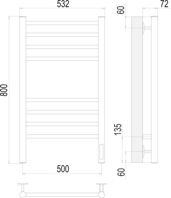 Электрический полотенцесушитель Terminus Аврора П8 500x800 Белый матовый 4670078527486 - 2