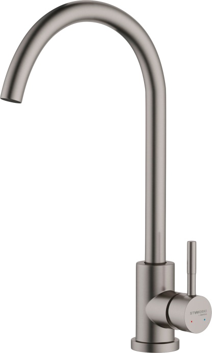 Смеситель для кухни STWORKI by Damixa HSTW07000 никель, однорычажный, с поворотным изливом, с аэратором, матовый - 0