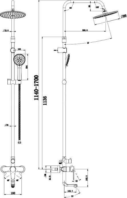 Душевая стойка STWORKI WFT13008 со смесителем для ванны - 1