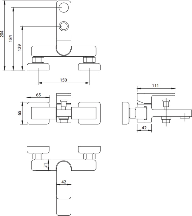 Смеситель Omnires Baretti 7830 для ванны с душем, черный BA7830BL - 1