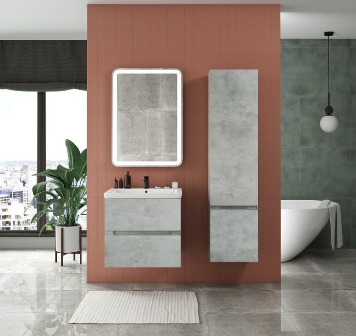 TECHNO Шкаф подвесной, фасады асимметричные, Бетон лофт натуральный 400x300x1600, AM-Techno-1600-AC-SO-LS935-R - 0