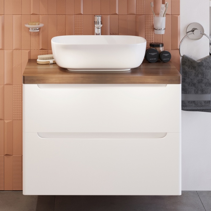 Тумба с раковиной STWORKI Берген 80 белая с темной столешницей, Moduo 50 Square 549471 - 0