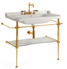 Kerasan Waldorf Металлическая структура для раковины 100см, со стеклянной полочкой, цвет золото  (из 2-х коробок: арт. 919691+920291 и 919901) 9196K2 oro - 0