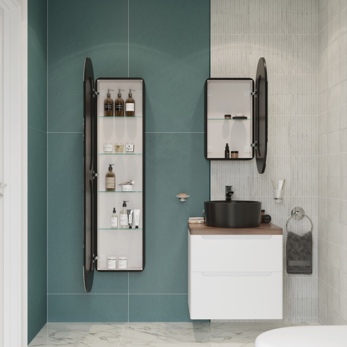 Мебель для ванной STWORKI Берген 60 белая с темной столешницей, раковина BOCCHI Vessel 1174-004-0125 черная матовая 549464 - 3