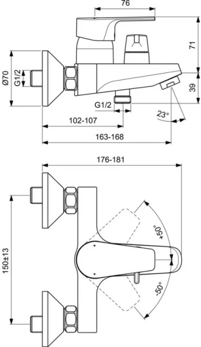 Смеситель для ванны с душем Ideal Standard Cerafine D хром - серый BC494U8 - 1