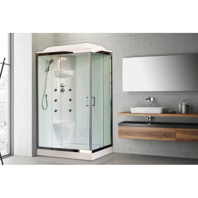Душевая кабина Royal Bath 120x80 L стекло прозрачное задняя стенка белая с гидромассажем RB8120HP7-WT-CH-L - 1