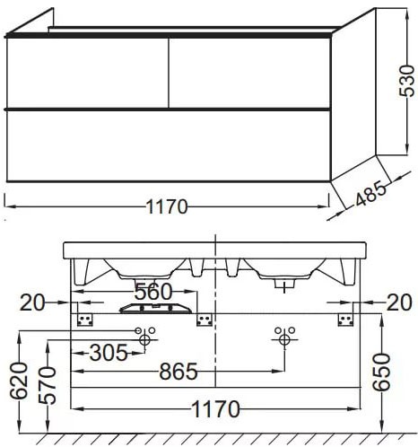 Тумба для комплекта Jacob Delafon Odeon Up 120 светлый дуб, 3 ящика EB892RU-E5 - 3
