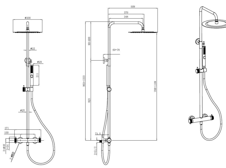 Душевая стойка Allen Brau Fantasy с термостатом, чёрный матовый 5.11001-31 - 1