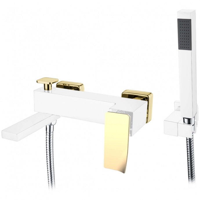 Смеситель для ванны с лейкой и шлангом Boheme Q белый с золотом 143-WG.2 - 0