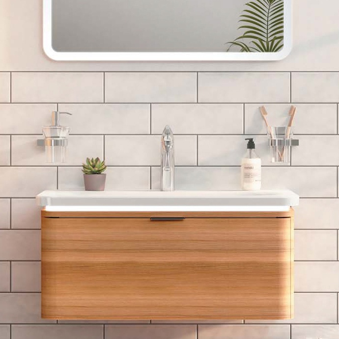 Тумба с раковиной подвесная Vitra Nest Trendy 80 с LED подсветкой темное дерево 56138 - 1