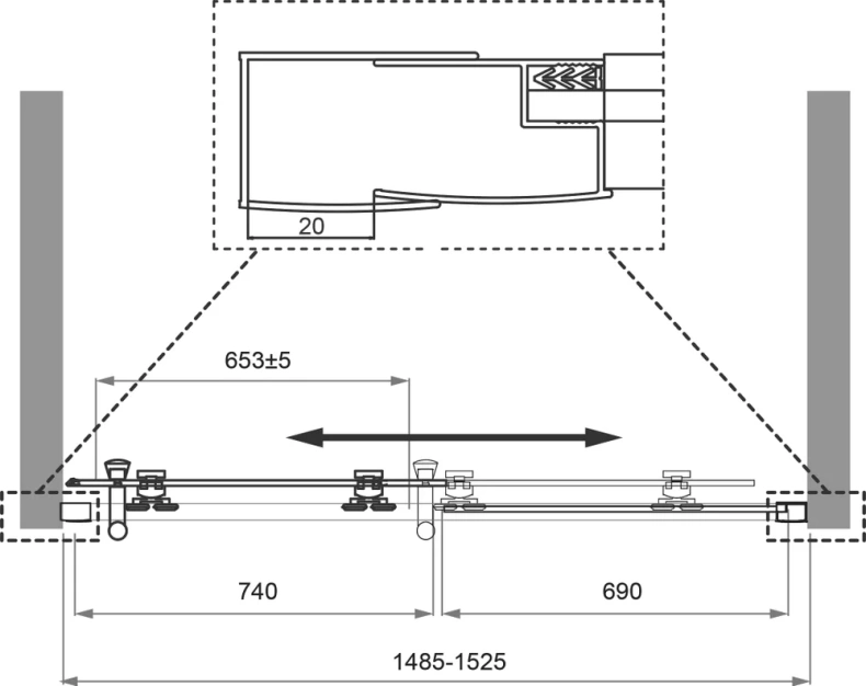 Душевая дверь BelBagno Uno 150 стекло прозрачное   UNO-195-BF-1-150-C-Cr - 3