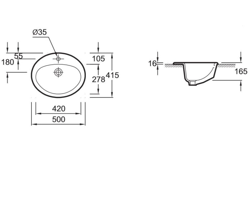 Раковина Jacob Delafon Ovale Dessus E1358 50 см E1358-00 - 1