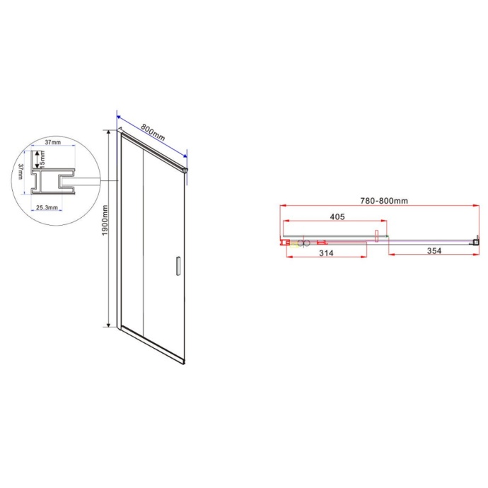 Душевая дверь в нишу Vincea Garda 80х190 профиль сталь стекло прозрачное VHC-1G800CLGM - 2