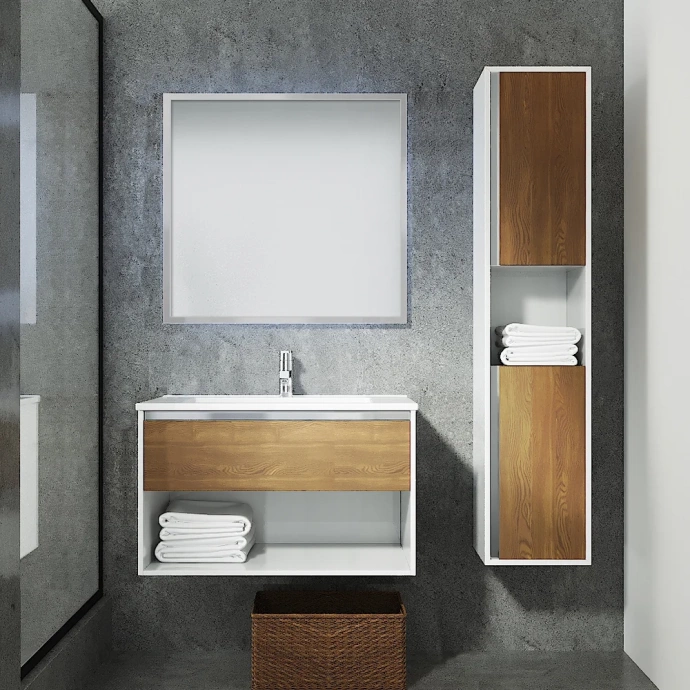 Тумба с раковиной Sanvit Контур 80 белый глянец - светлое дерево - 1