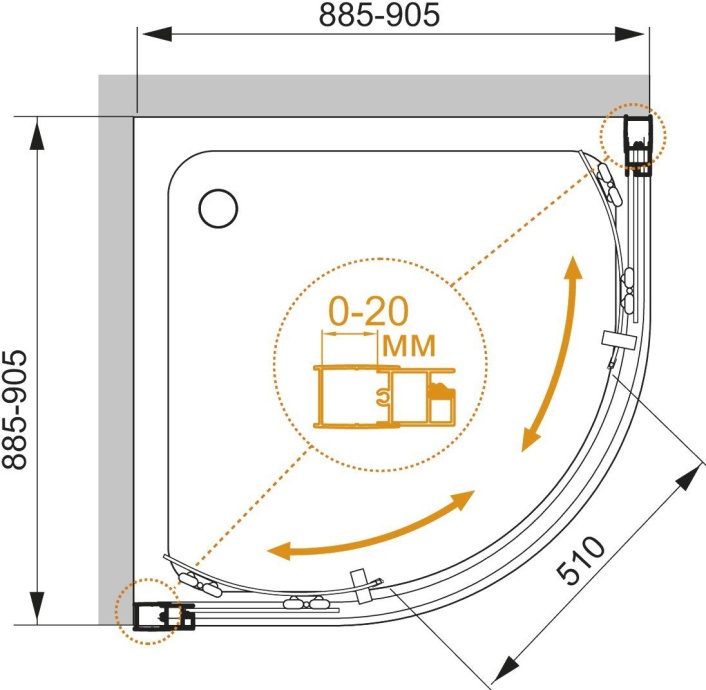 Душевой уголок Cezares Momento R 2 90 C Cr MOMENTO-R-2-90-C-Cr - 5