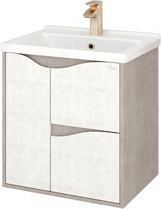 Тумба с раковиной Onika Брендон 60 камень светлый/бетон крем (106138) - 0
