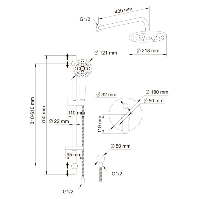 Swedbe Platta Душевой комплект со встроенным смесителем (с монтажным боксом) и верхним душем 5535 - 6