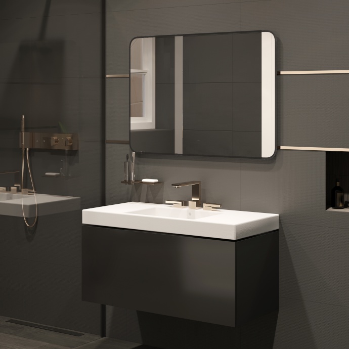 Зеркало DIWO Кострома 100 черное, с подсветкой светодиодной, инфракрасный выключатель, прямоугольное ЗЛП1752 - 3