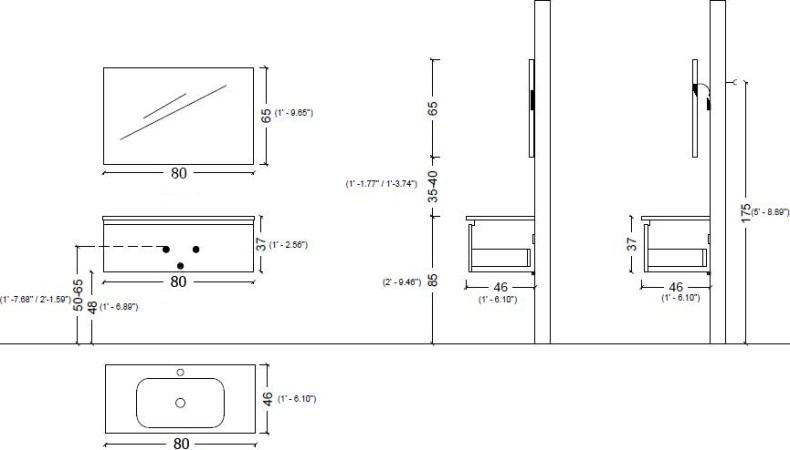 Тумба под раковину Armadi Art Vallessi Avangarde Linea 80 черный - золото 842-080-BG - 2