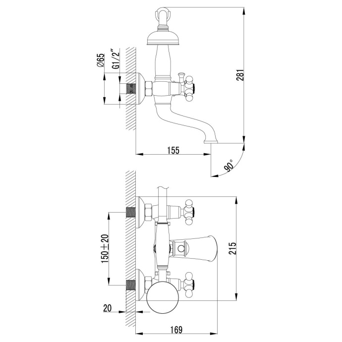 Смеситель для ванны Lemark Vintage бронза  LM2812B - 1