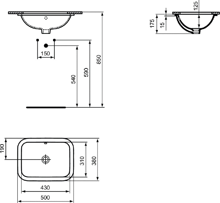 Раковина встраиваемая Ideal Standard Connect 50 белый E505801 - 2