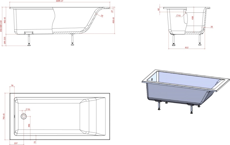 Ванна из искусственного камня Астра-Форм Нейт 170х80 01010033  - 4
