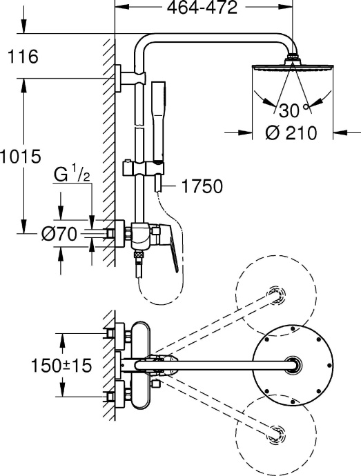 Душевая стойка Grohe XXL Eurodisc Cosmopolitan System 210 23058003 - 8