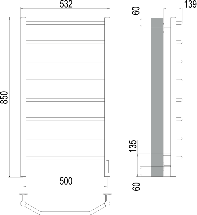 Электрический полотенцесушитель Terminus Виктория П8 500x850 Хром 4670078531216 - 2