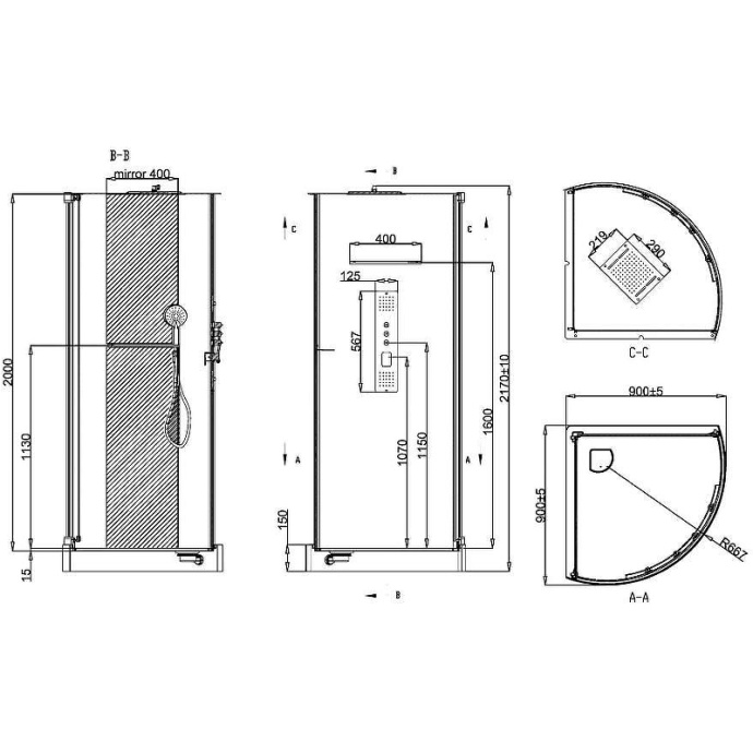 Душевая кабина Black&White Galaxy 90х90 черная матовая 8021000 - 5