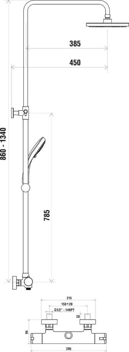 Душевая стойка Ravak TE 091.00/150 X070058 - 3