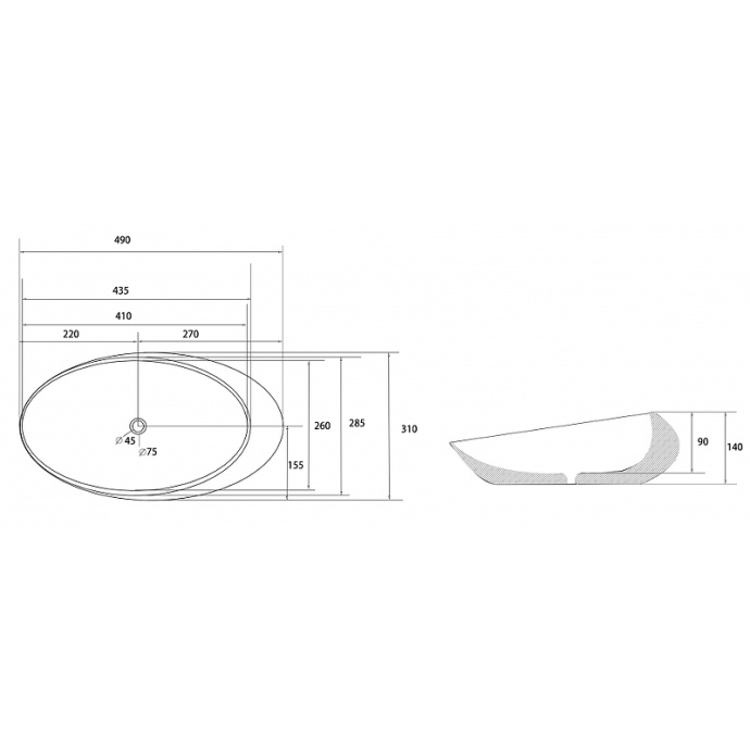 Накладная раковина Abber Bequem 49 черная матовая с серебром AC2107BS - 2