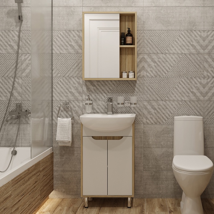 Мебель для ванной DIWO Углич 50 в скандинавском стиле, белый, под дерево 461717 - 0