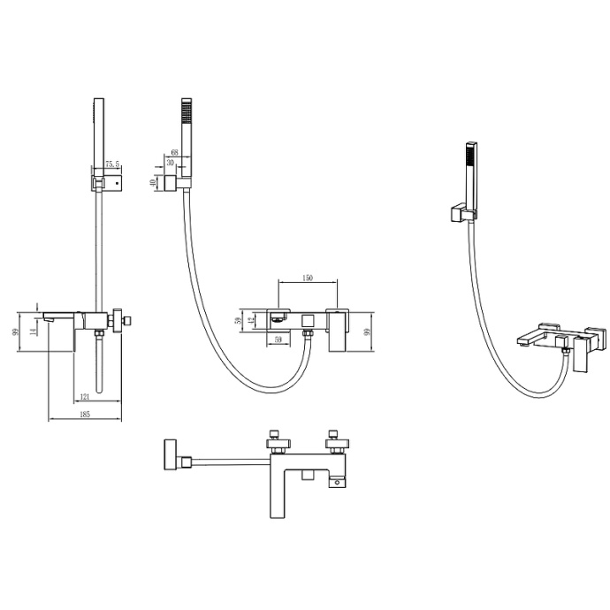 Смеситель для ванны с душем Boheme Qubic бронза матовый 473-BR - 1