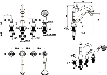 Смеситель на борт ванны Boheme Medici бронза 391-SW - 1