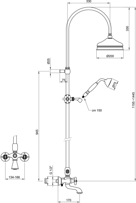 Душевая стойка Webert Ottocento OT721208010 золото - 4