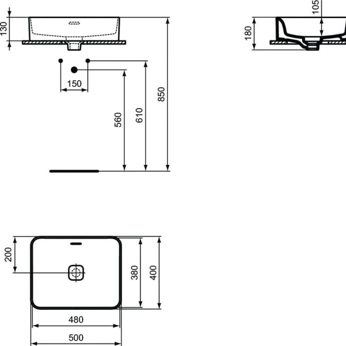 T296501 раковина на столешницу STRADA II Vessel без отв. под смеситель, с переливом /50х40/(белый) - 1